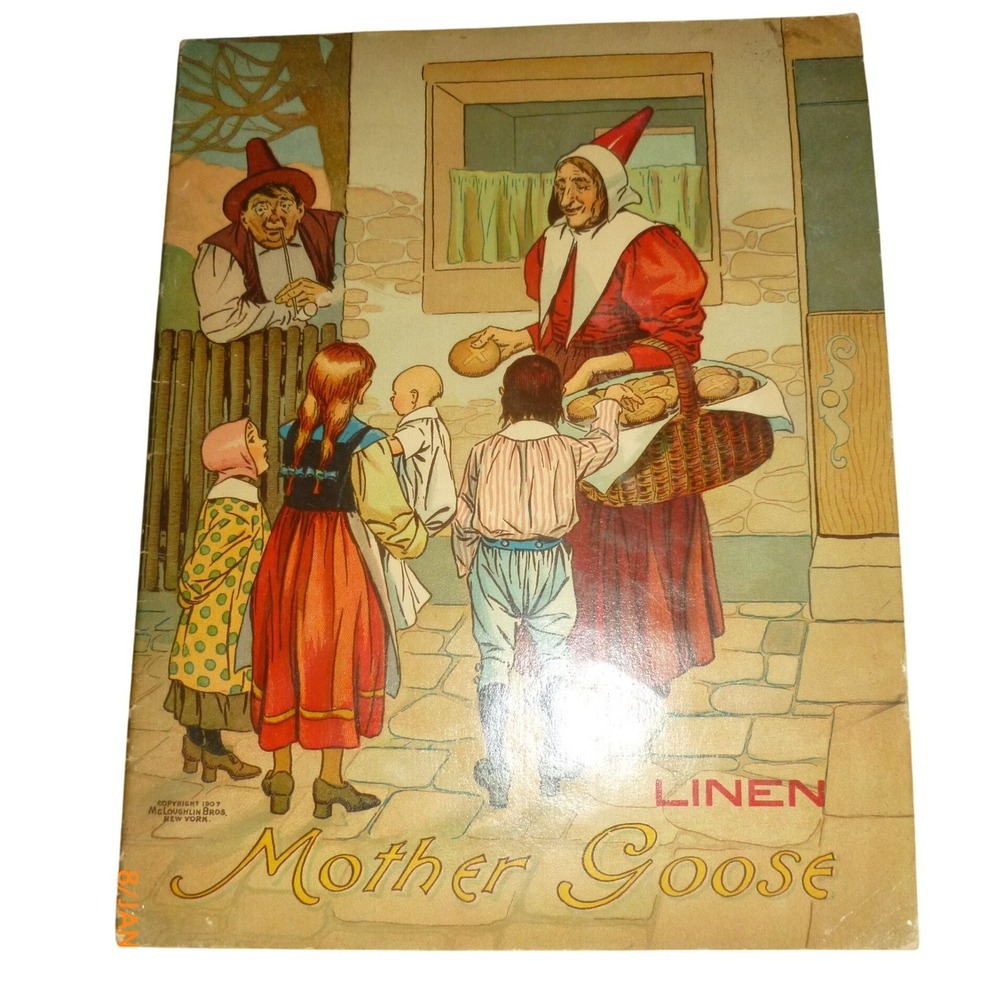 Antique 1907 Mother Goose Linen Book McLoughlin Bros‎ Home Series Nursery Rhymes